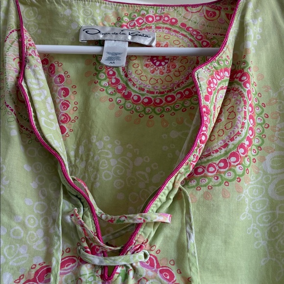 Oscar de la Renta Pink Label Medallion Print Tunic Kaftan Green Pink Size M - Picture 7 of 9